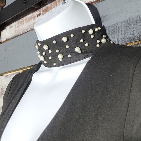 Black Bodycon Keyhole Pearl Accent Chocker Dress Size S - Picture 2 of 13